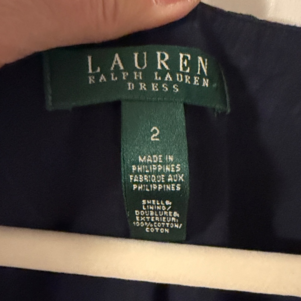 Lauren Ralph Lauren Navy Eyelet Fit & Flare Sleeveless Dress Scoop Neck Size 2 - Picture 2 of 4